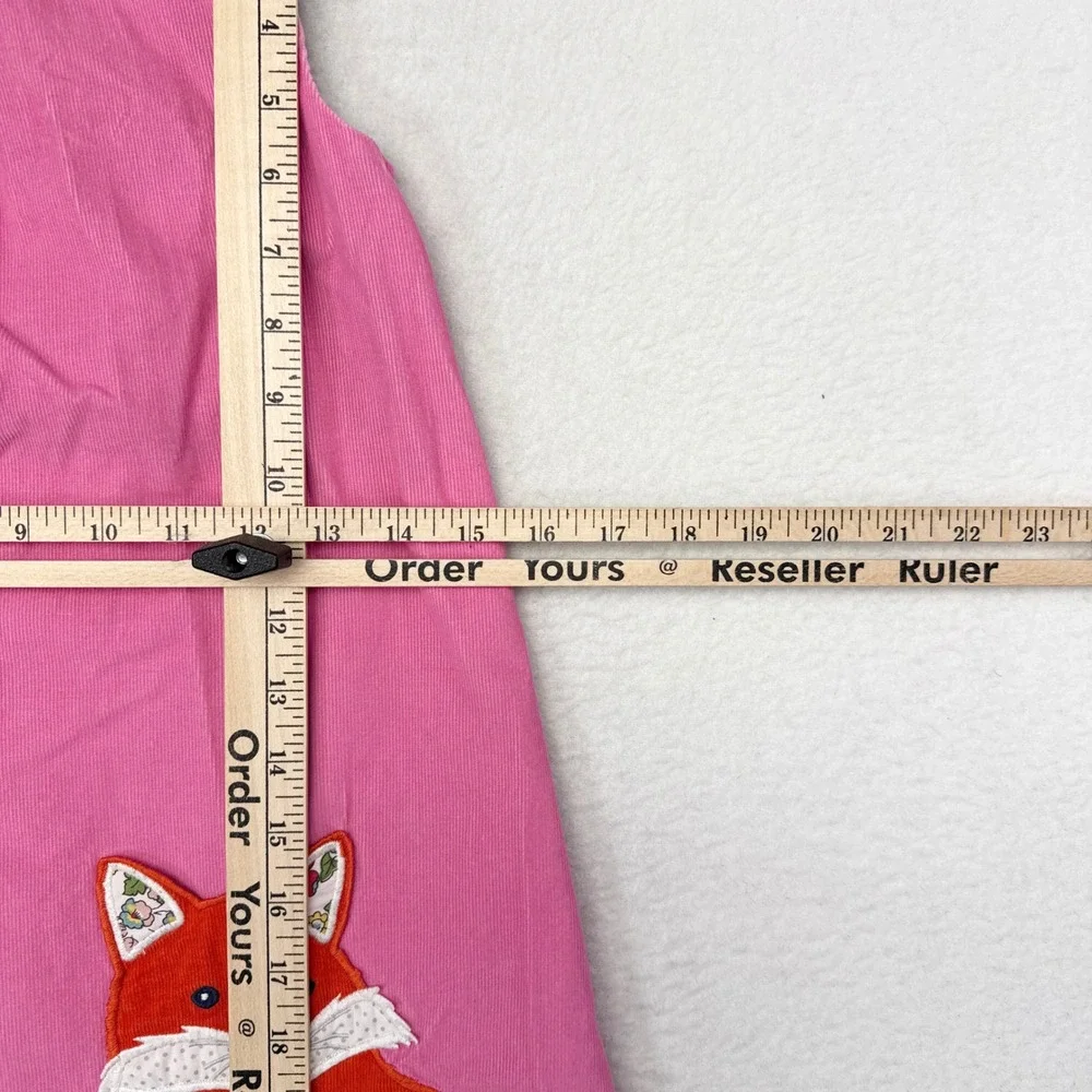 Mini Boden Dress Girls Size 5 / 6 Pink Corduroy Fox Pinnie Back to School